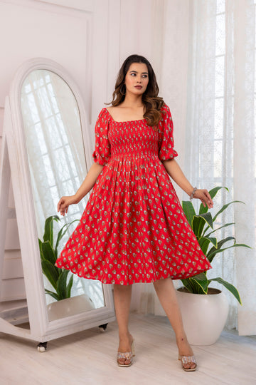 RED SMOCKING DRESS
