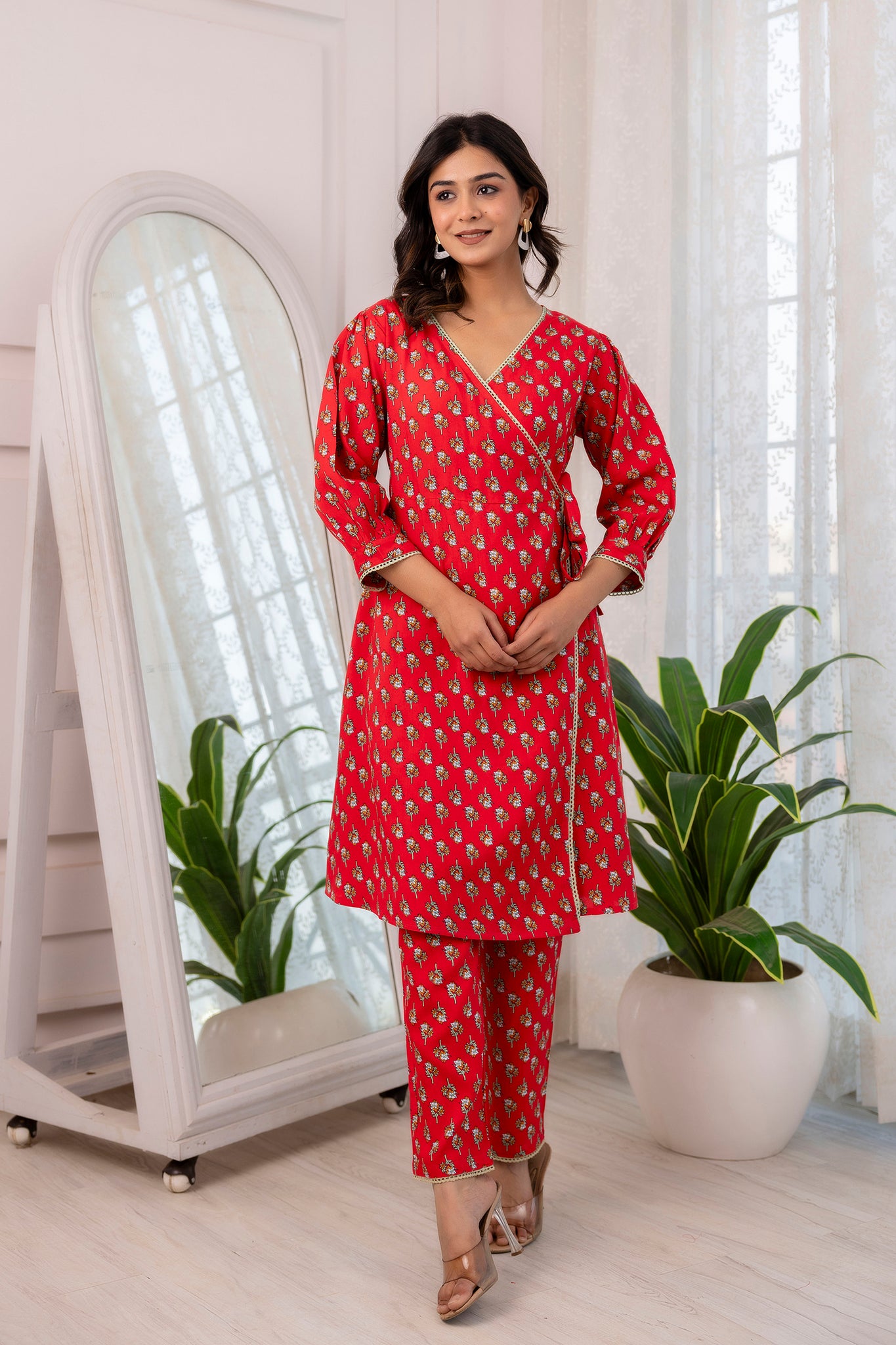 RED KIMONO STYLE CORD SET