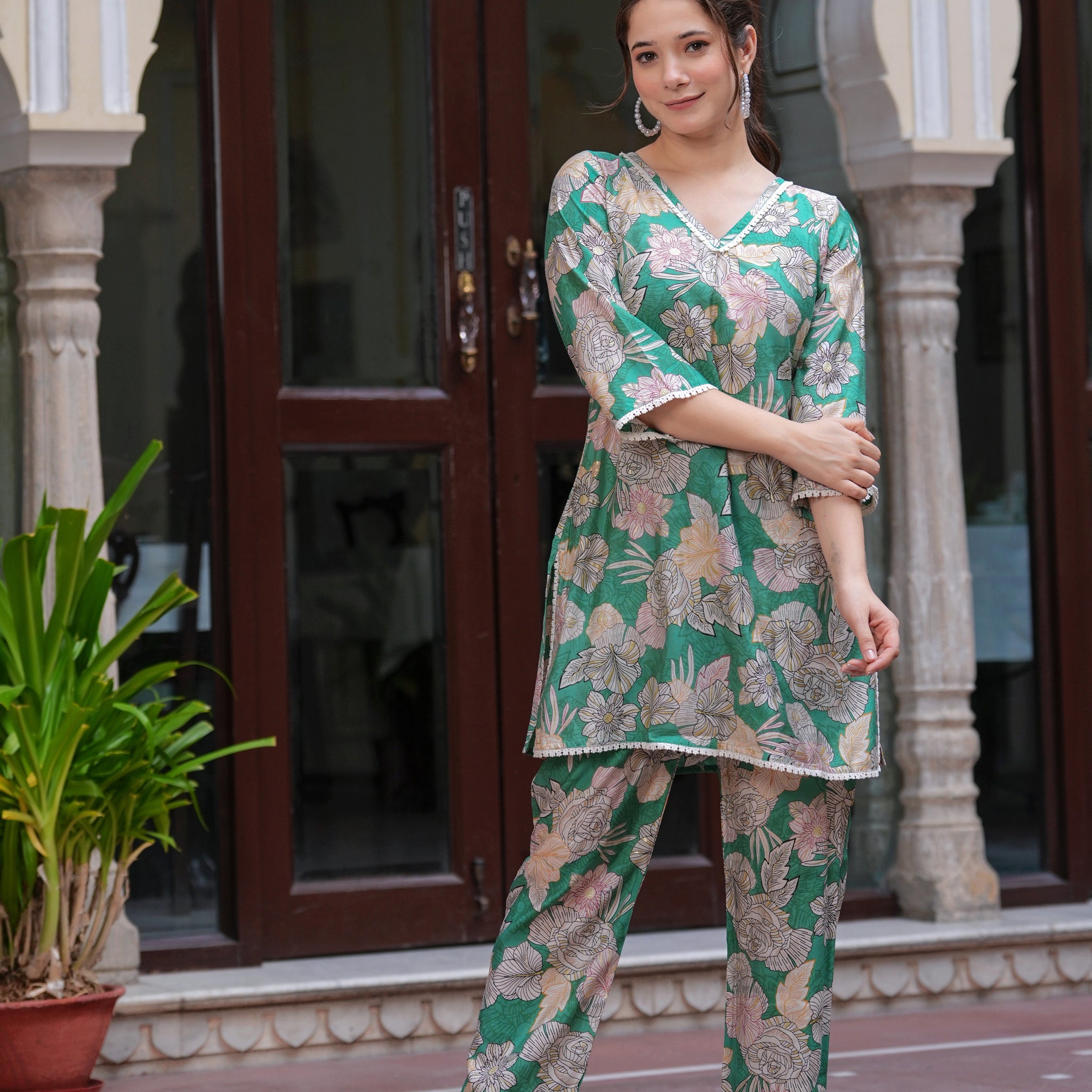 GREEN FLORAL SLIK CORD SSET