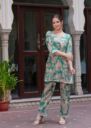GREEN FLORAL SLIK CORD SSET