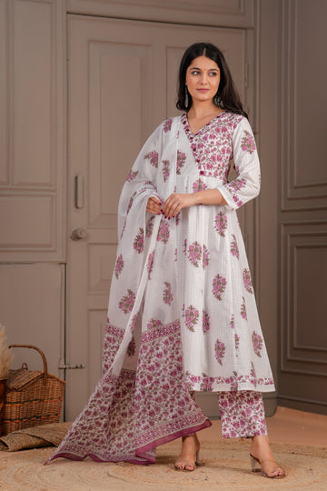 WHITE BUTA ANARKALI