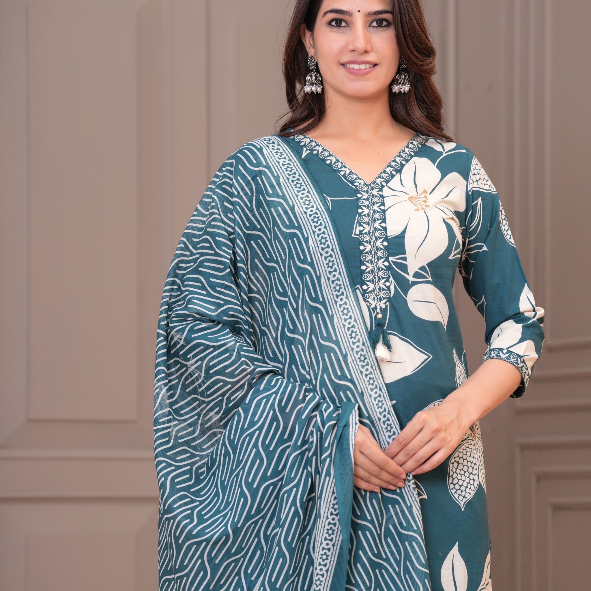 TEAL BLUE TASSEL STRAIGHT FIT SUIT SET