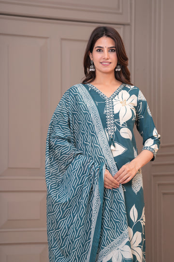 TEAL BLUE TASSEL STRAIGHT FIT SUIT SET