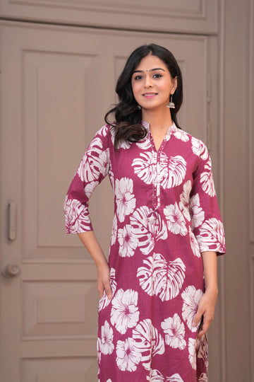 WINE LARGE FLORAL CORD SET