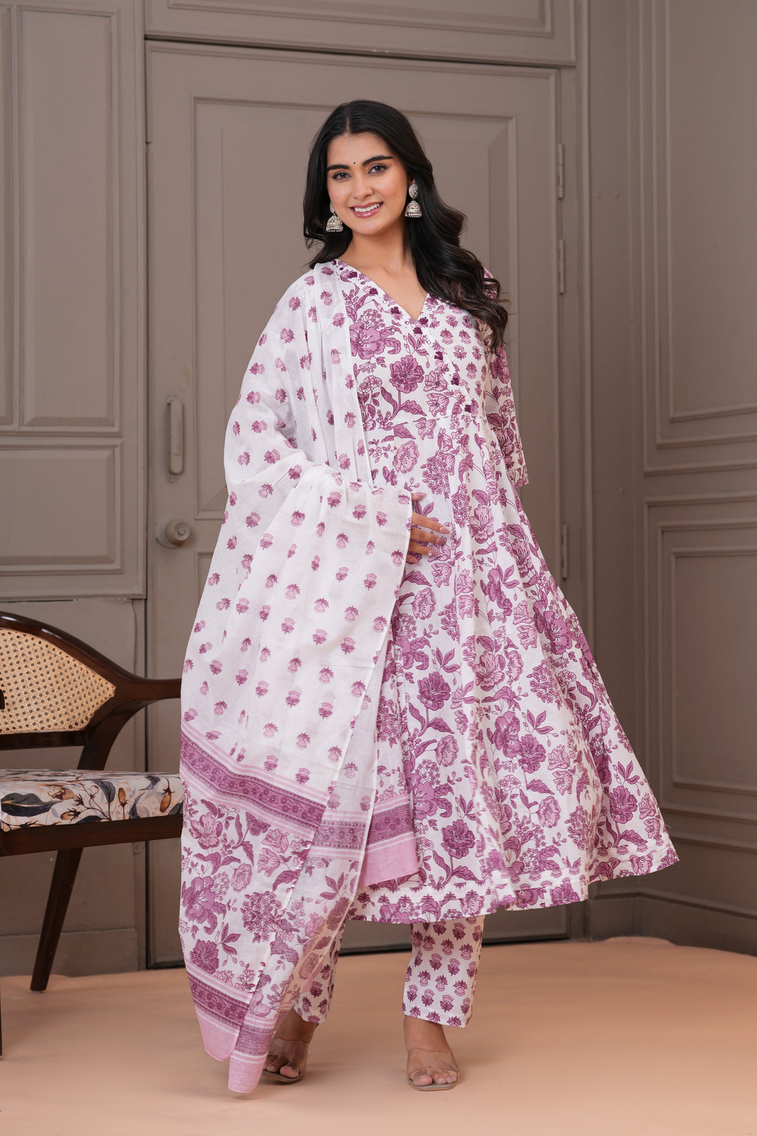 WHITE PURPLE ANARKALI