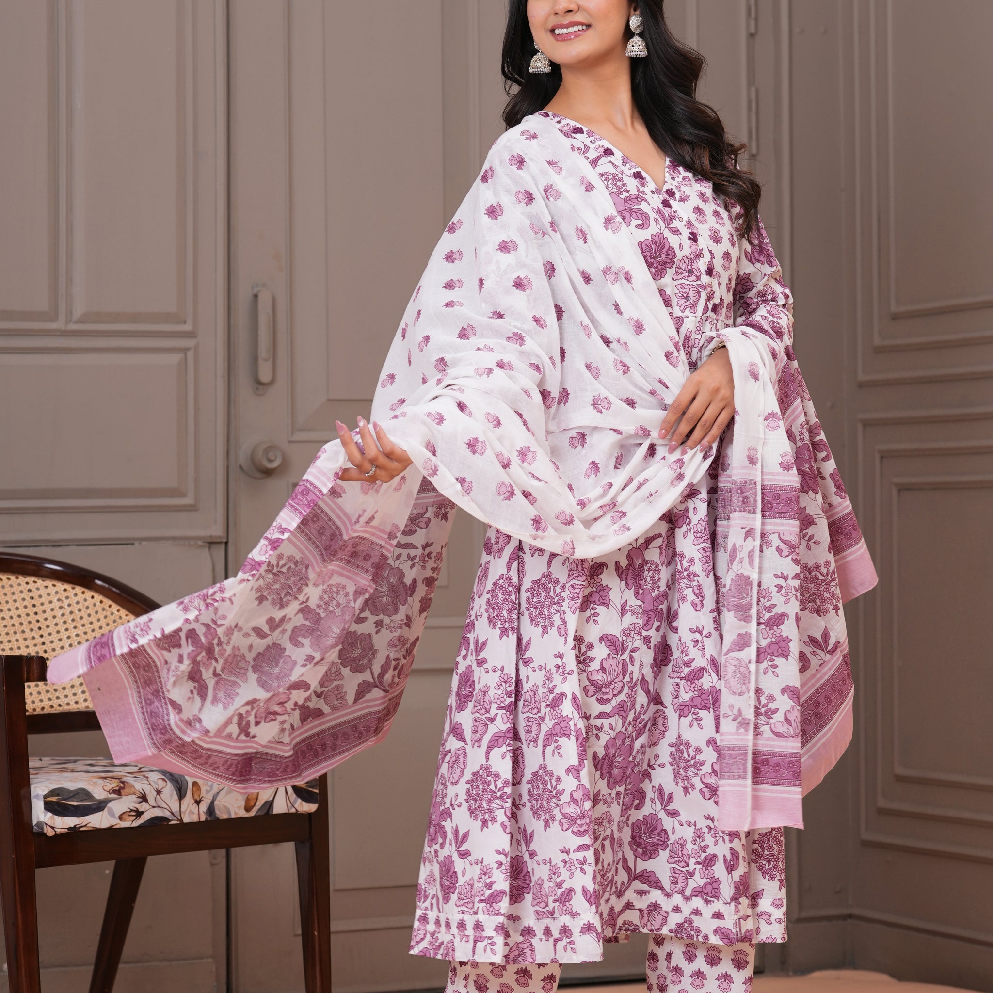 WHITE PURPLE ANARKALI