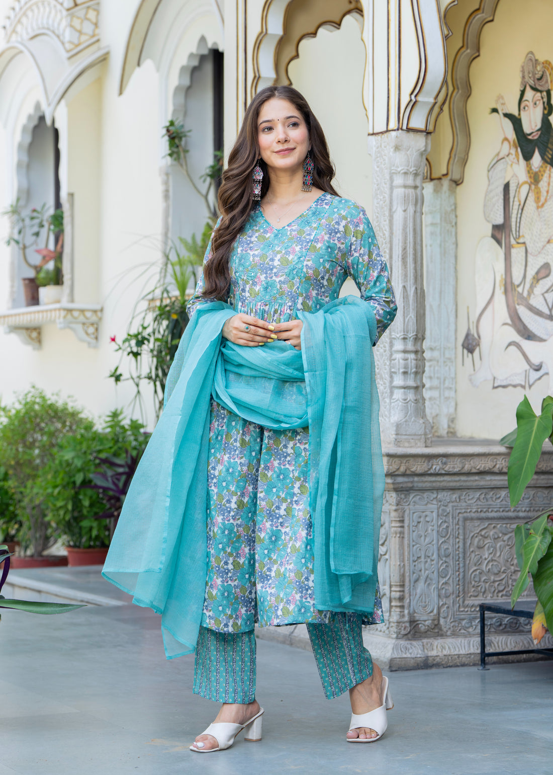 KOTA DORIA TEAL BLUE PLEATED