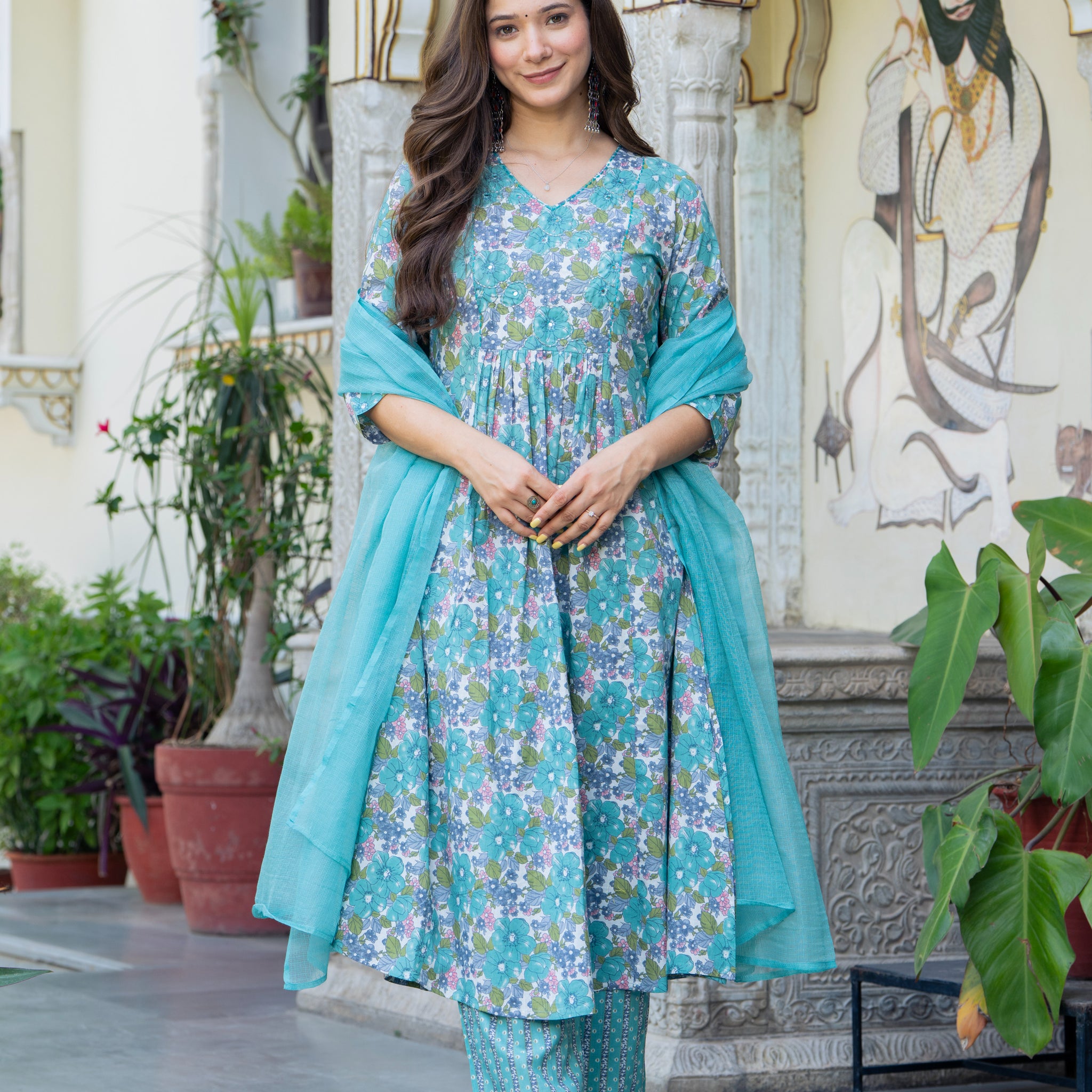 KOTA DORIA TEAL BLUE PLEATED