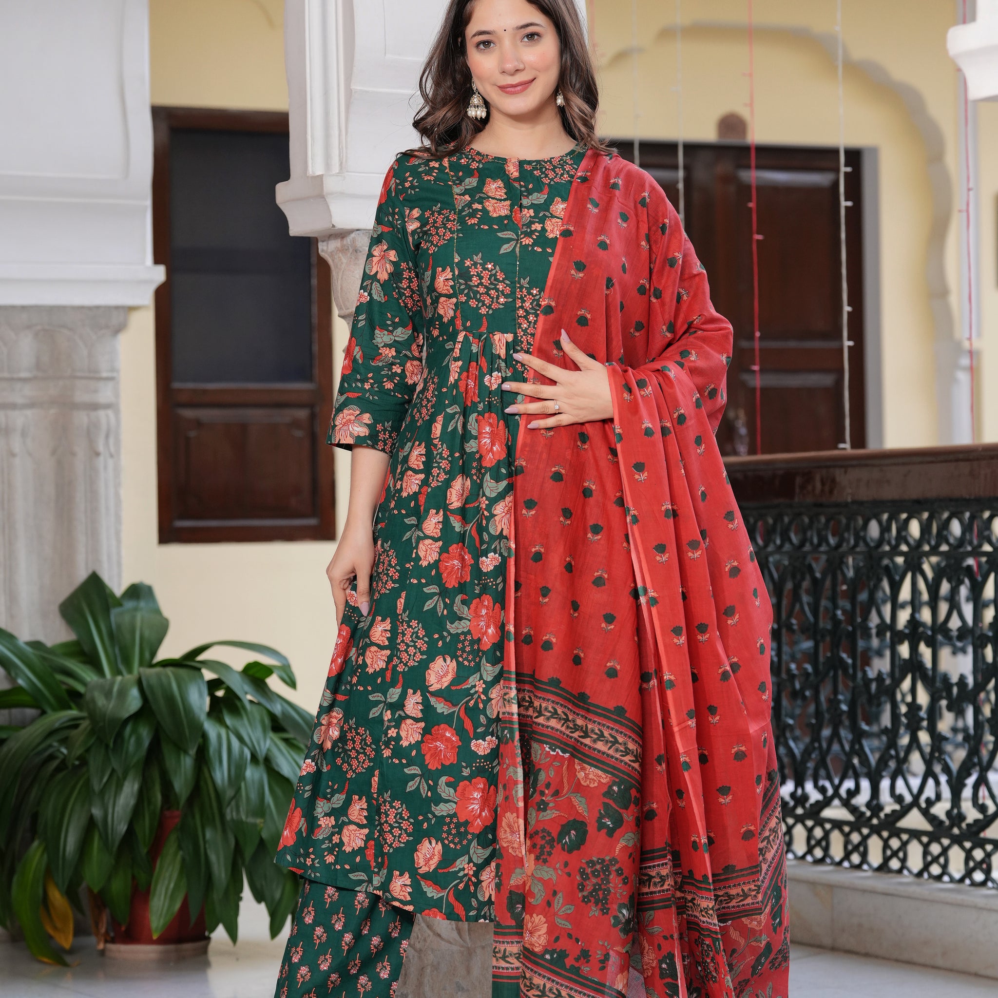 DARK GREEN CORAL PLEATED