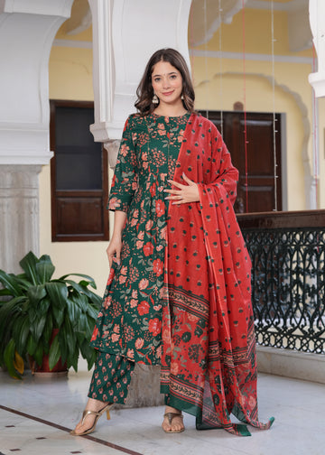 DARK GREEN CORAL PLEATED