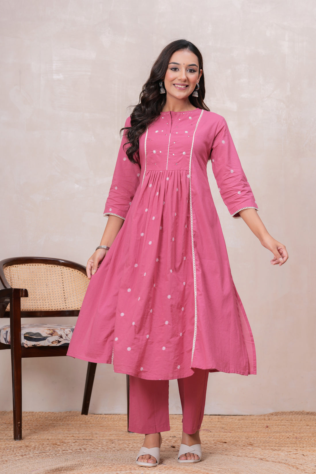 DUSTY PINK SOLID PLEATED SUIT SET