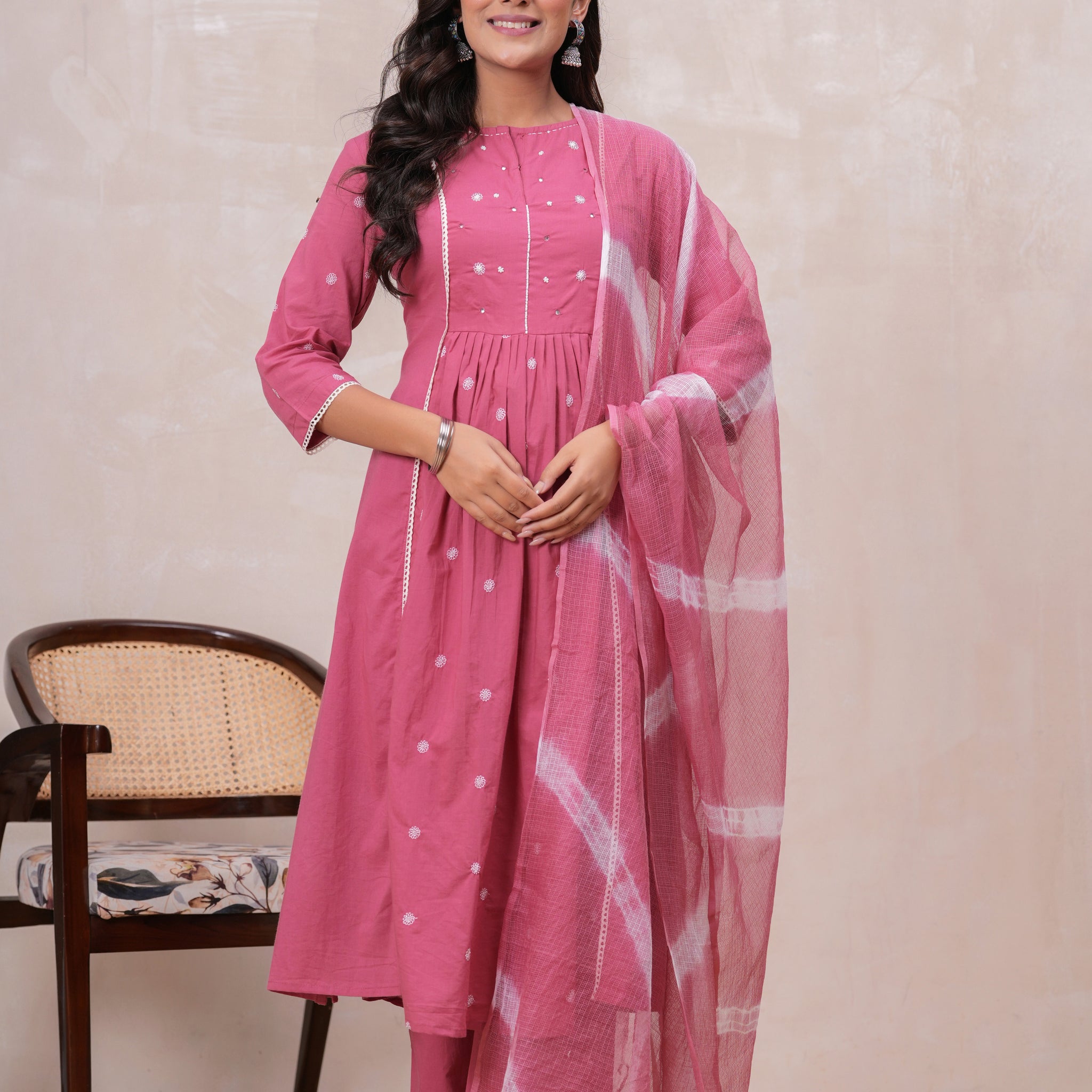 DUSTY PINK SOLID PLEATED SUIT SET