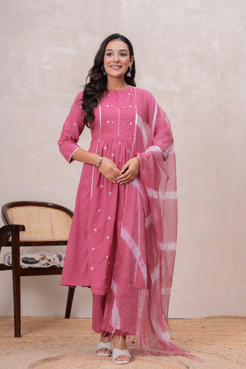 DUSTY PINK SOLID PLEATED SUIT SET