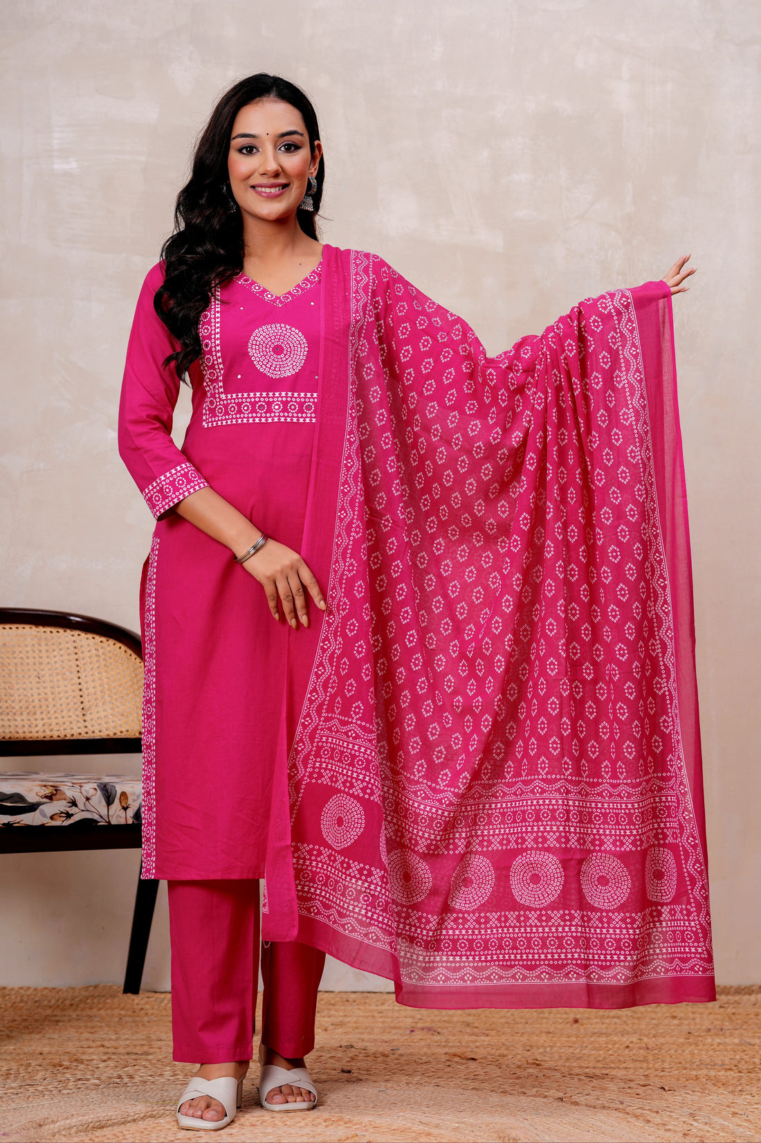 MAGENTA PINK SOLIDSTRAIGHT SUIT SET