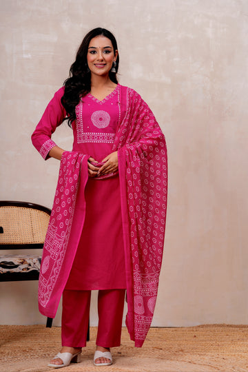 MAGENTA PINK SOLIDSTRAIGHT SUIT SET