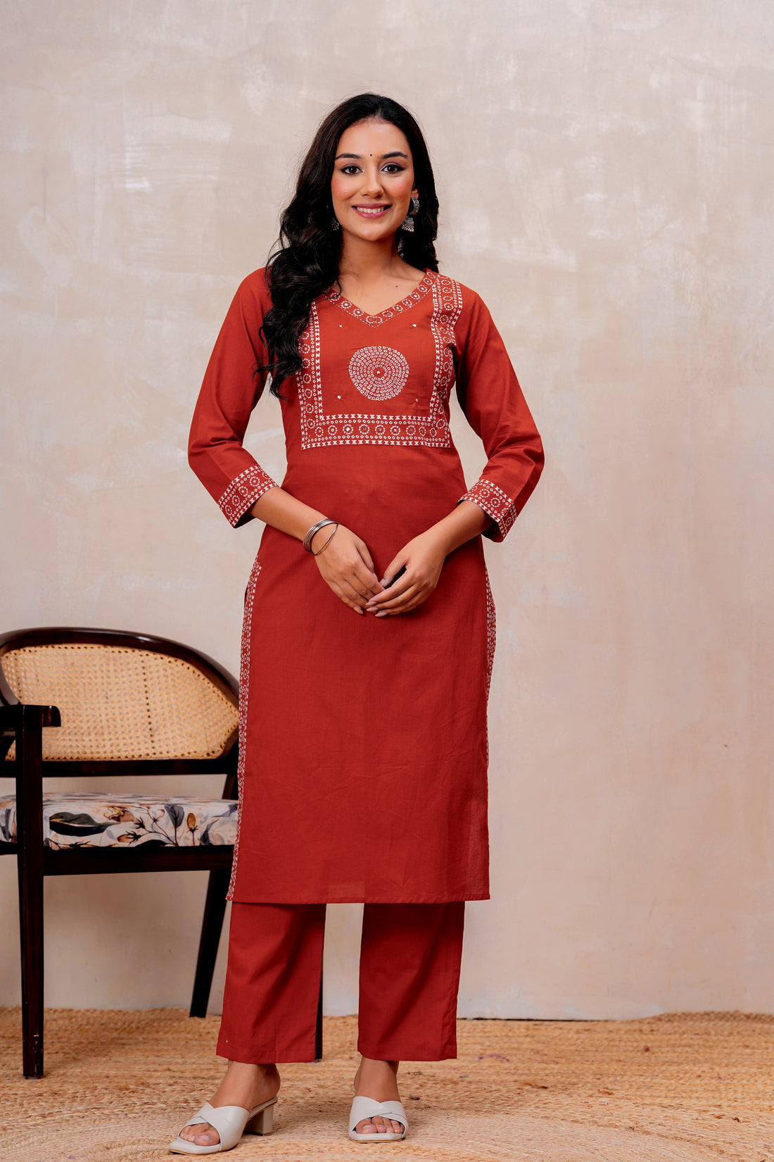 RUST ORANGE SOLID STRAIGHT SUIT STE