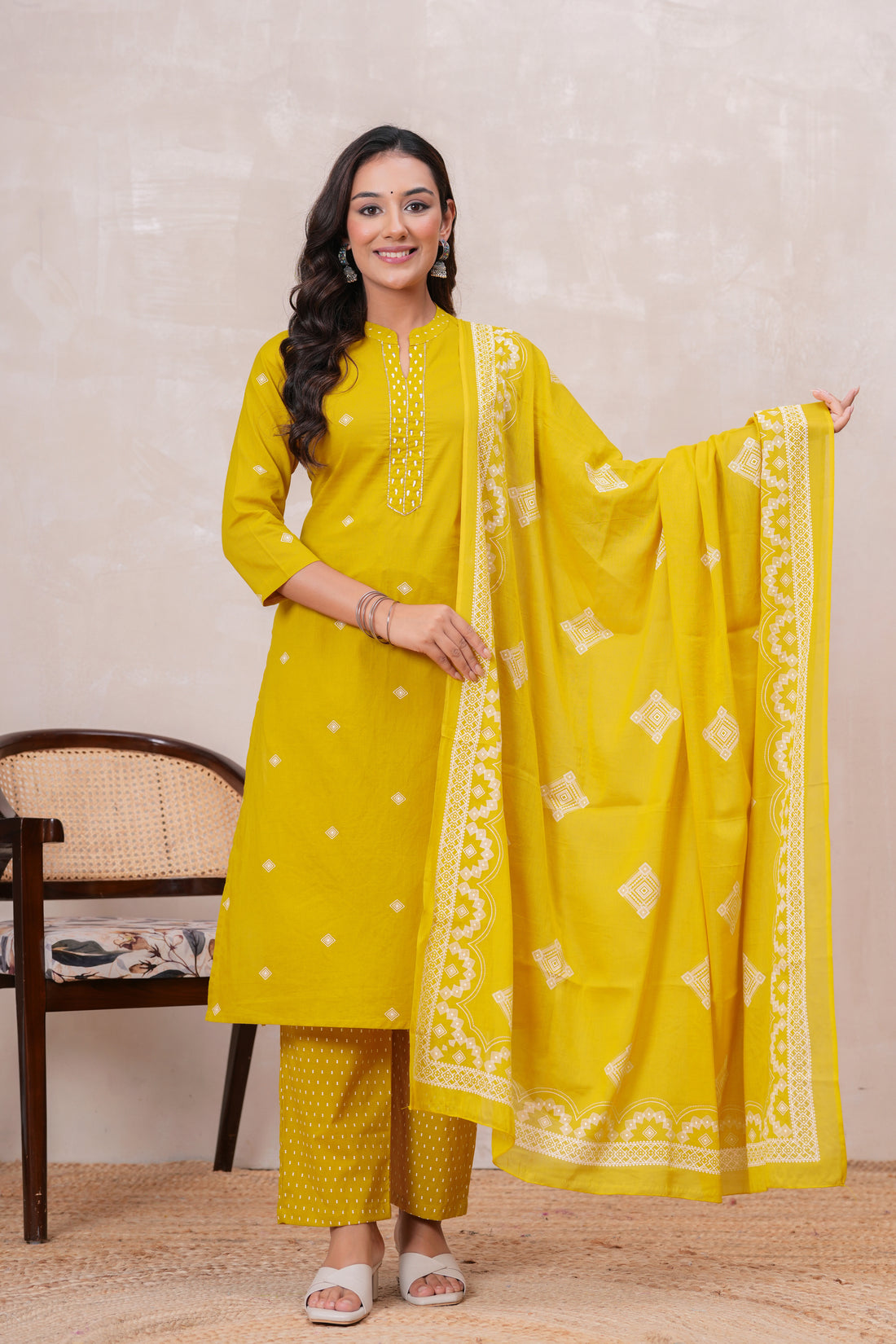 MUSTARD  SOLID STRAIGHT SUIT SET
