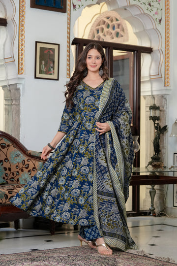 NAVI BLUE FLORAL ANARKALI
