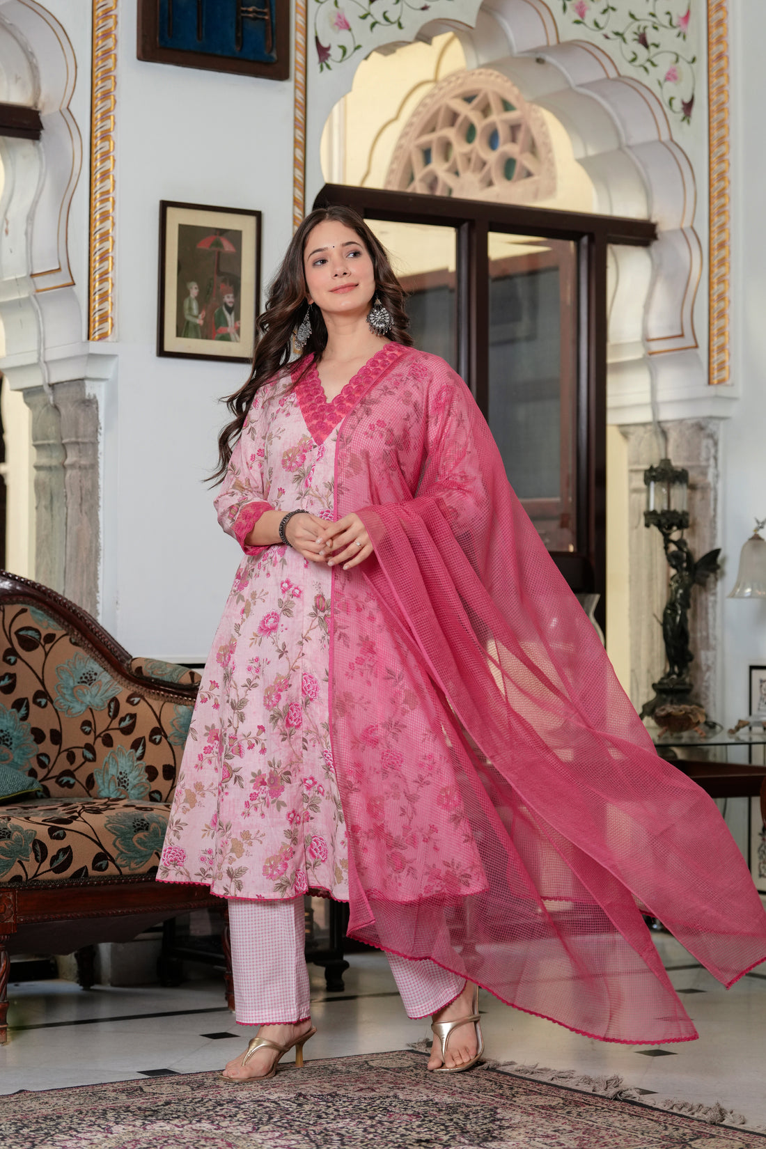 PINK LACE KOTA DORIA SUIT SET