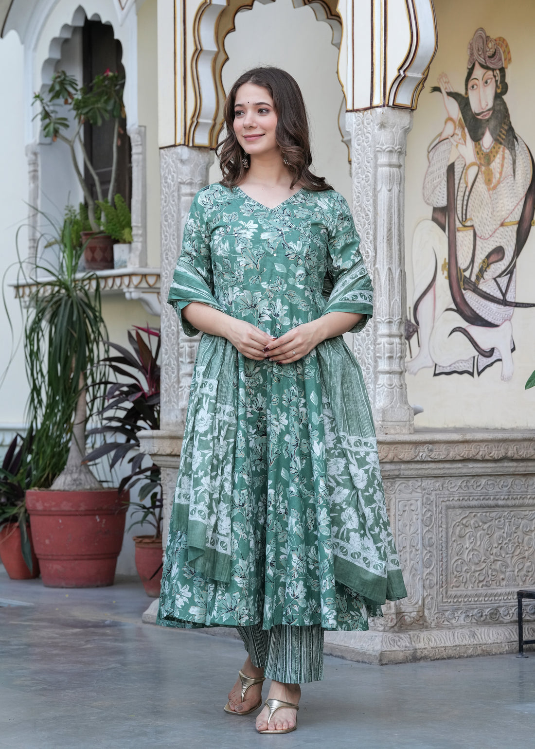 GREEN FLORAL ANARKALI
