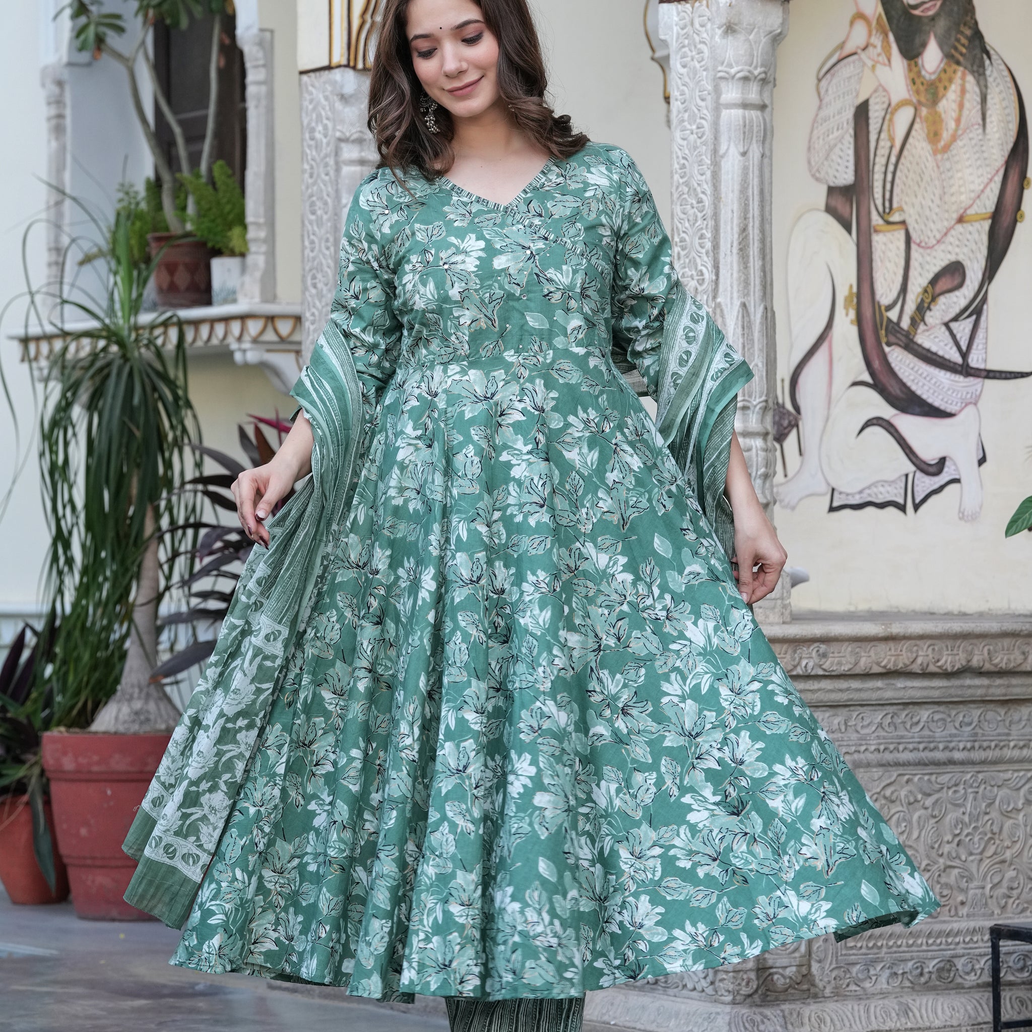 GREEN FLORAL ANARKALI