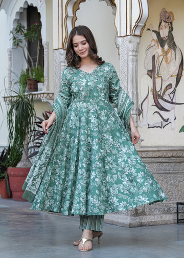 GREEN FLORAL ANARKALI