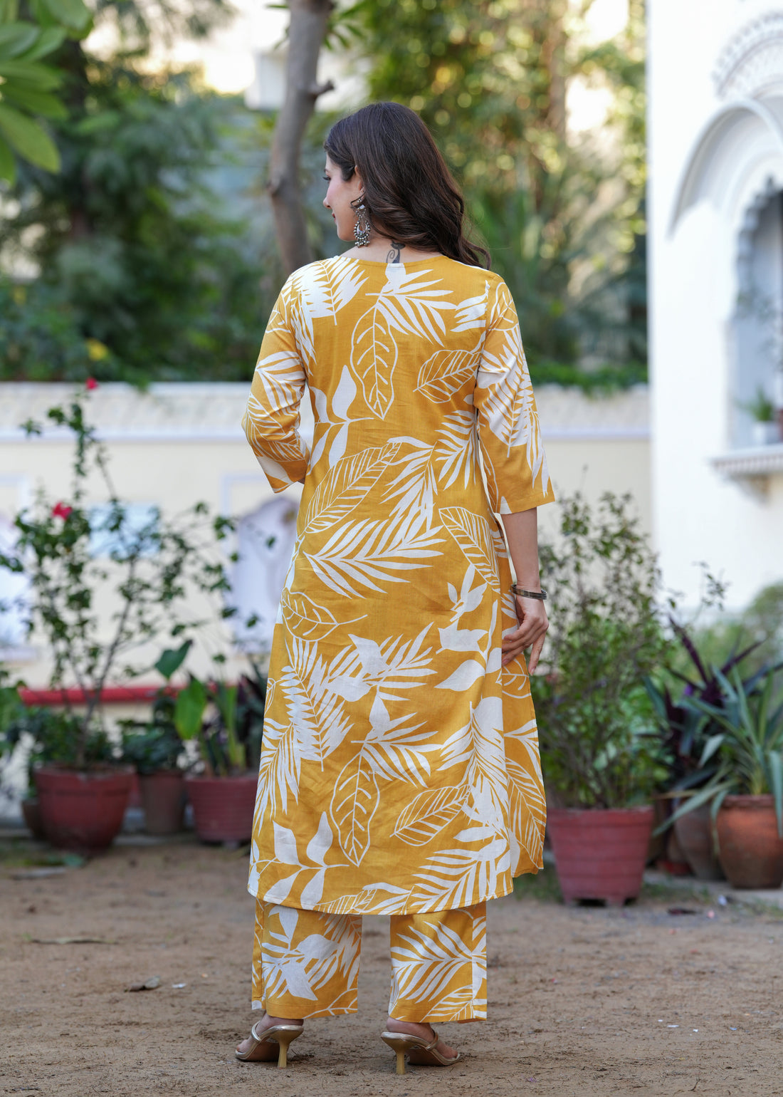 MUSTARD LEAF PRINT LONG CORD SET