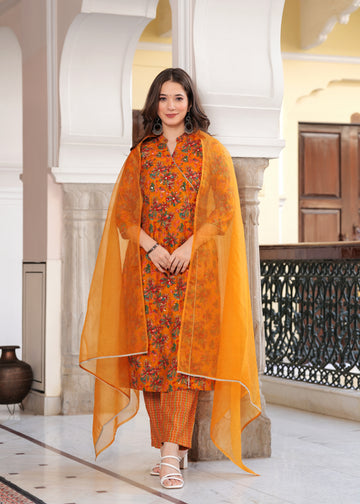 MUSTARD ANGRAKHA STRAIGHT SLIK SUIT SET