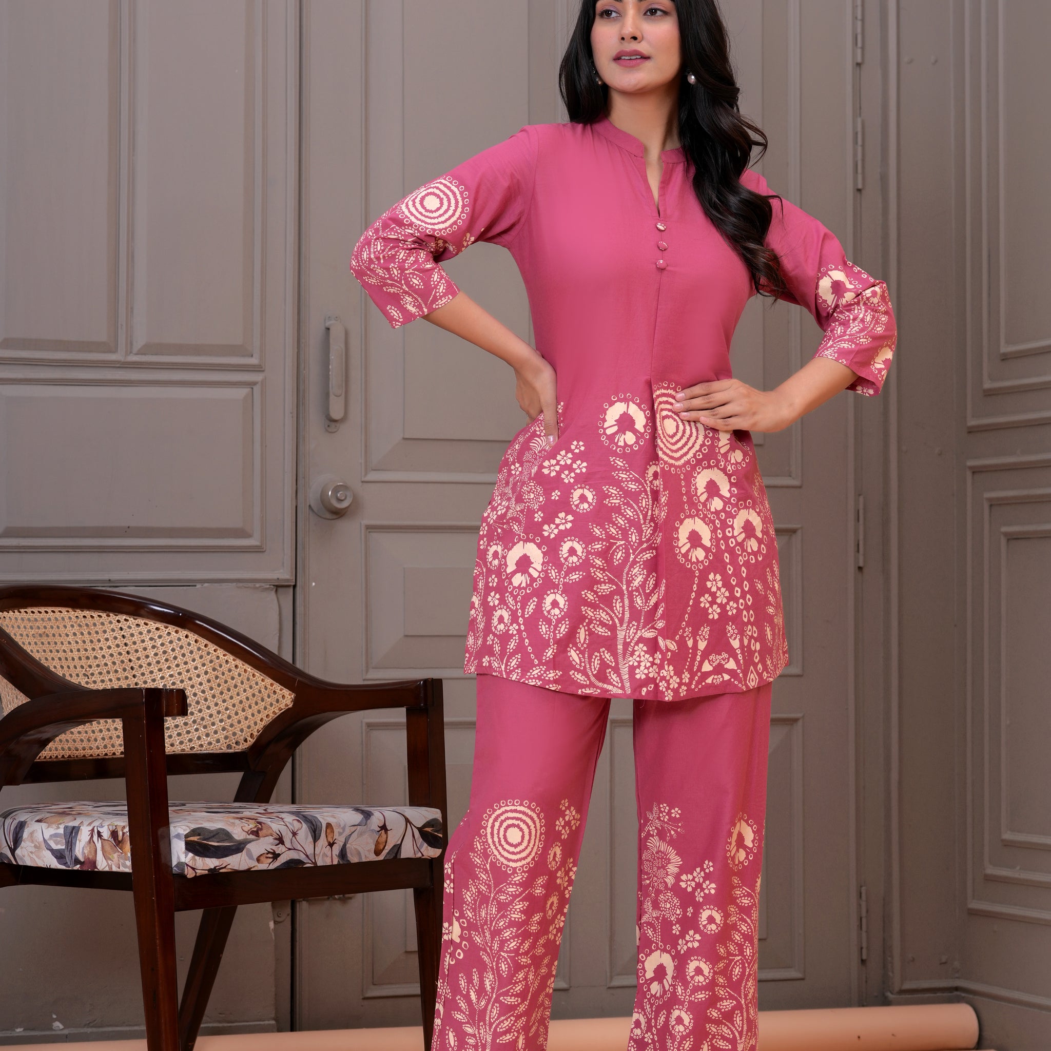 BLUSH PINK PRINTED COTTON CORD SET