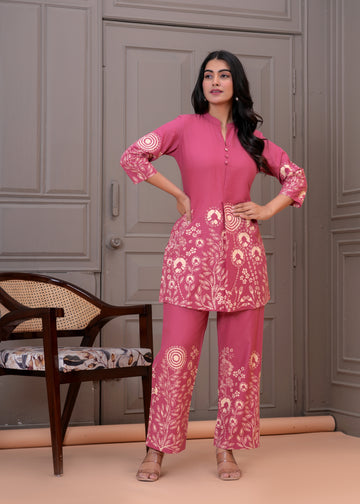 BLUSH PINK PRINTED COTTON CORD SET