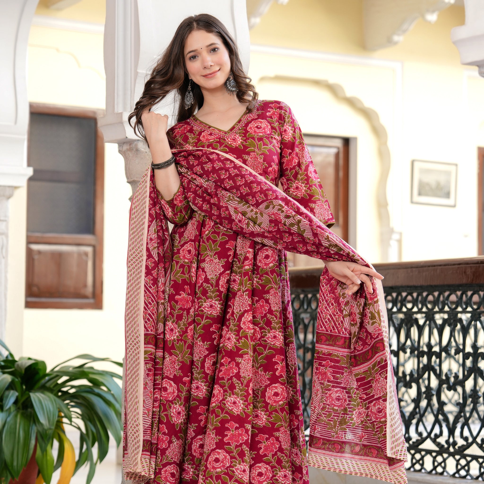 MAROON FLORAL ANARKALI