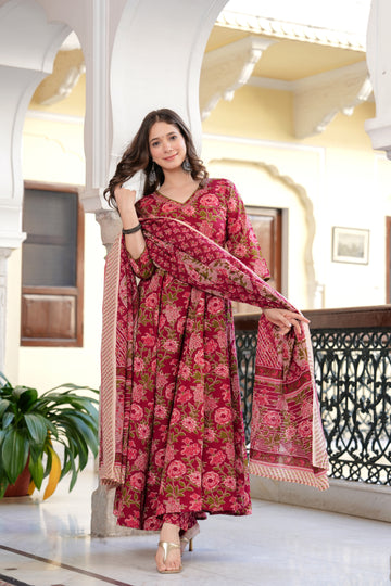 MAROON FLORAL ANARKALI