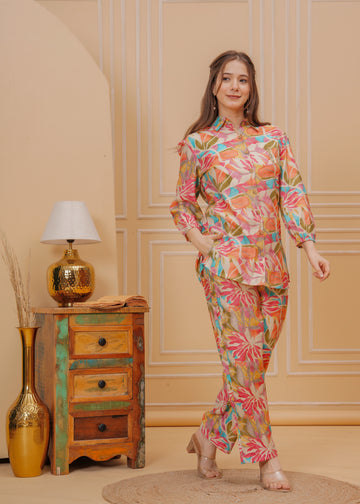 MULTICOLOR SILK SHIRT CORED SET