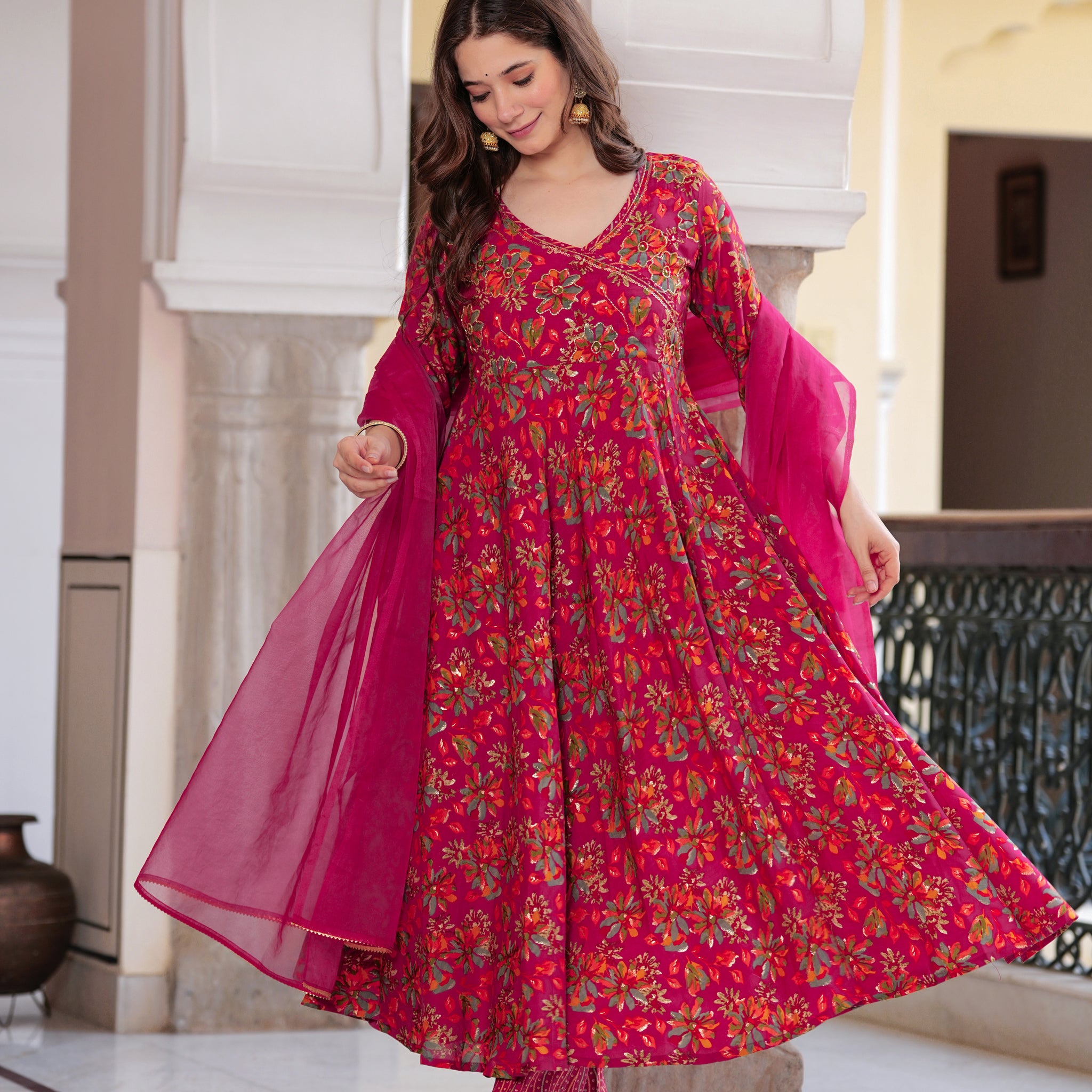 PINK CHANDERI ANARKALI