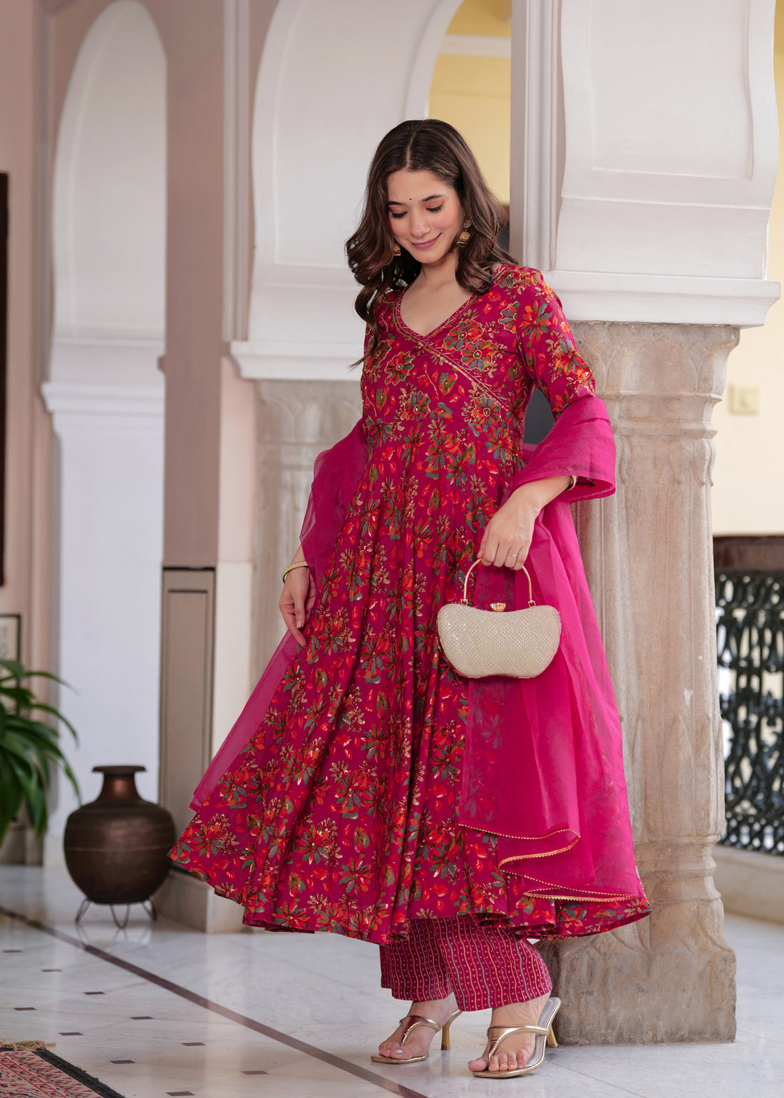 PINK CHANDERI ANARKALI