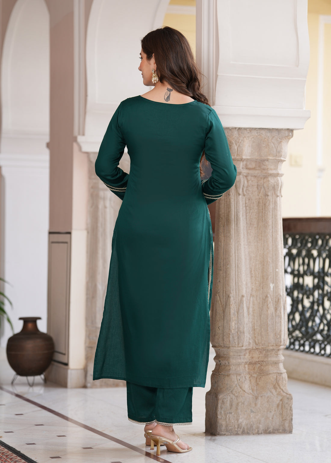 EMERALD GREEN SLOID SILK SUIT SET