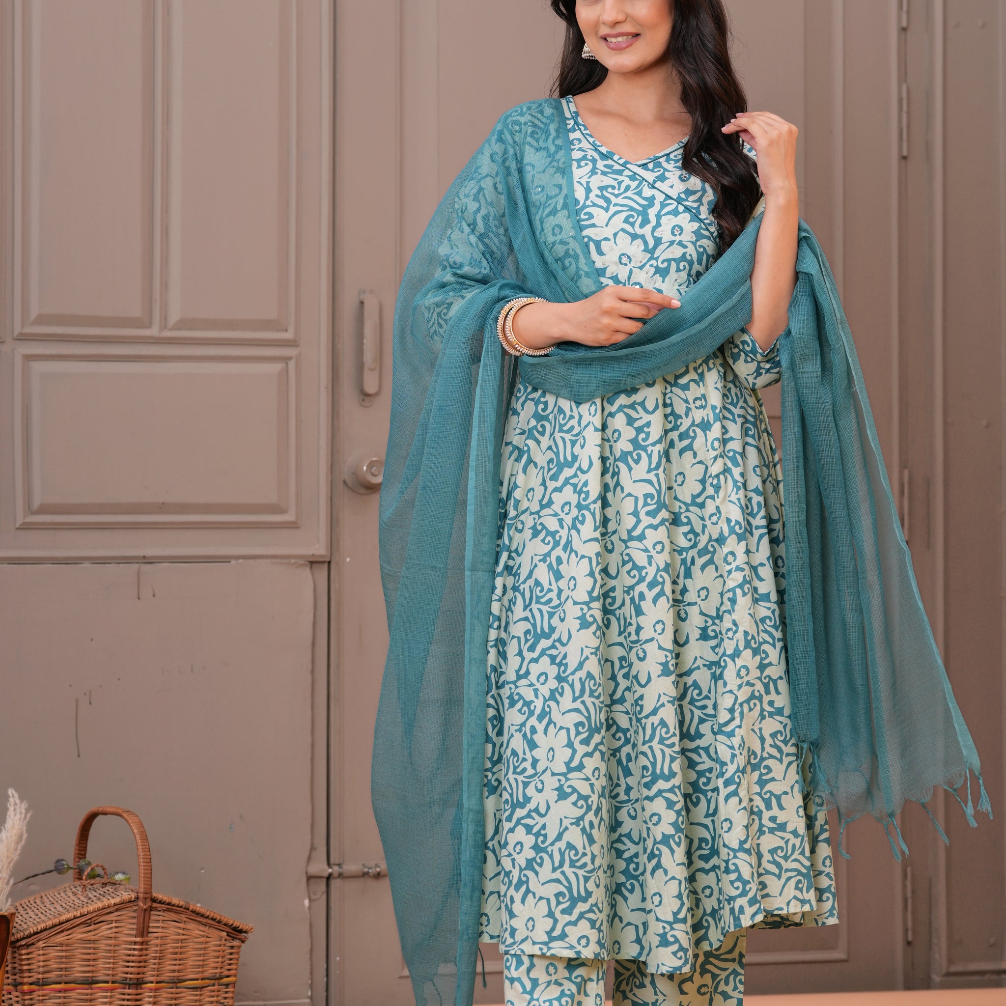 SEA GREEN ANARKALI SUIT SET
