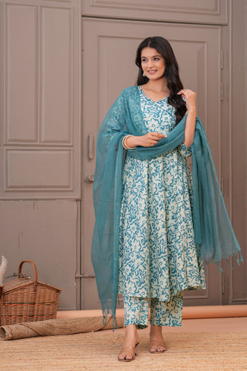 SEA GREEN ANARKALI SUIT SET