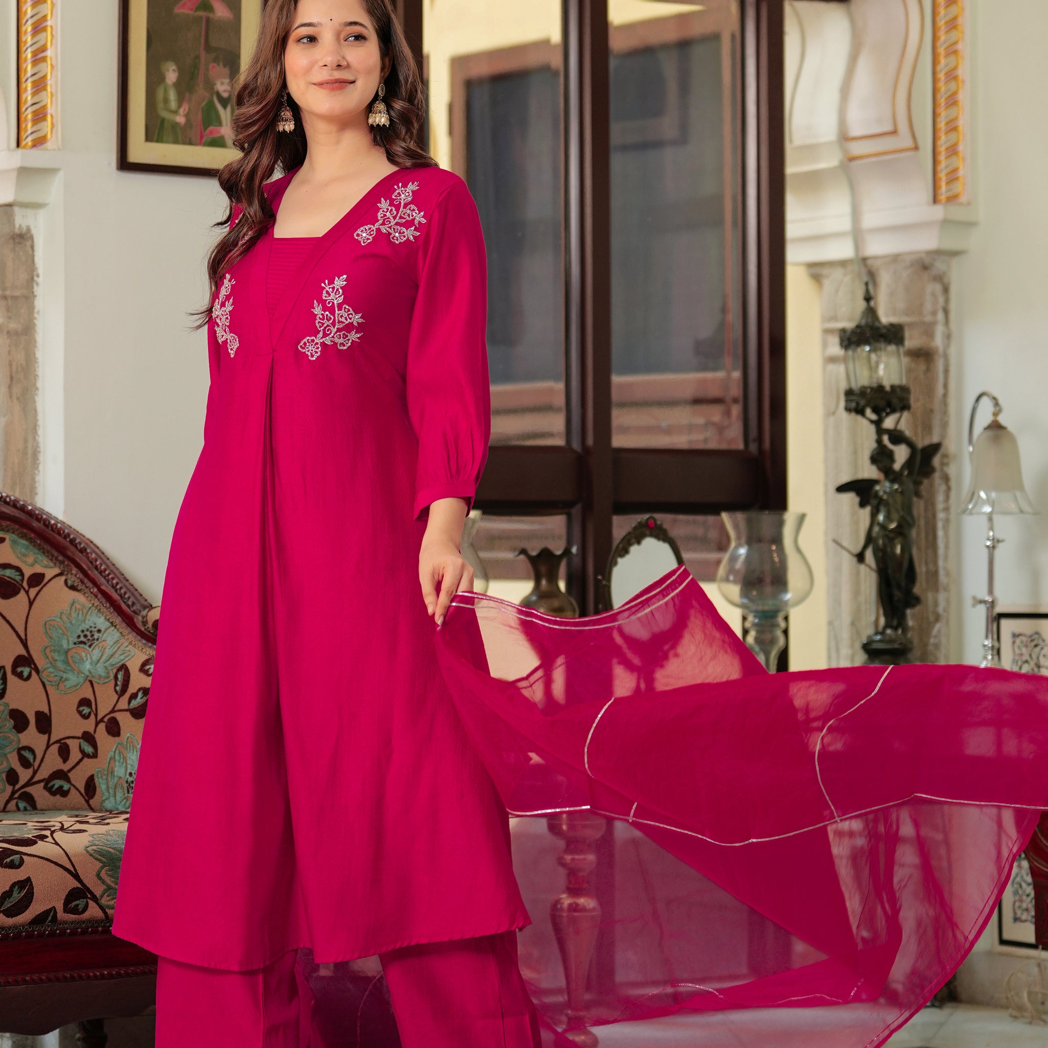 MAGENTA PINK EMBROIDERED FESTIVE SUIT SET
