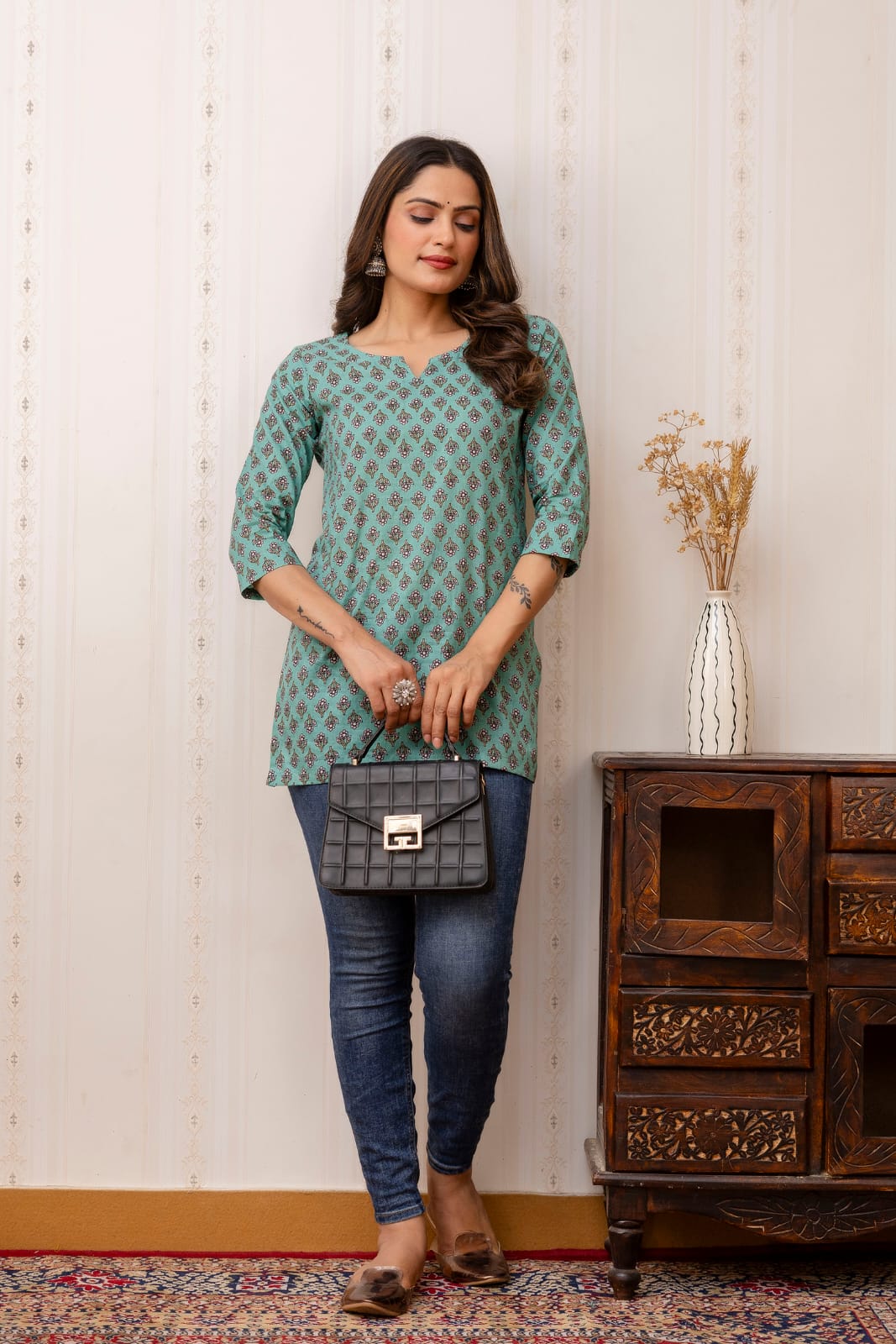 GREEN SHORT KURTI