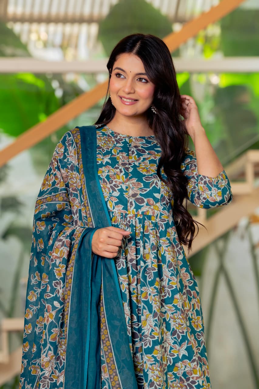 TURQUOISE BLUE PLEATED SUIT SET