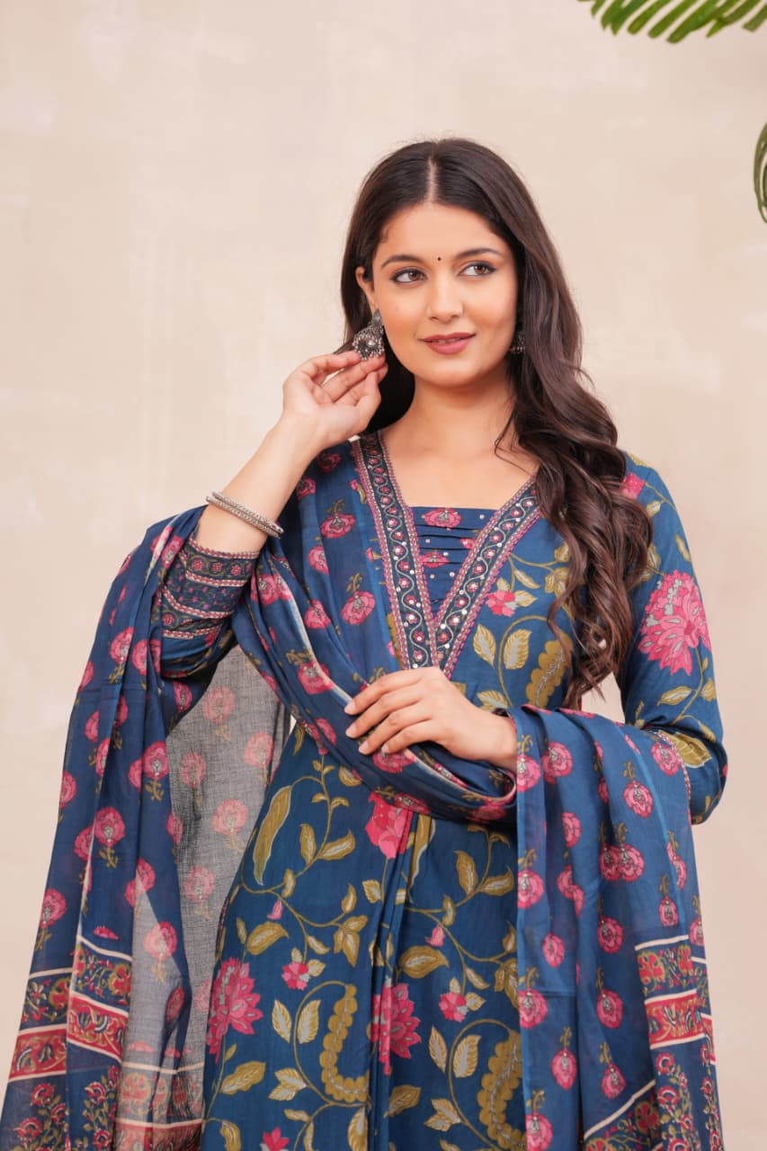 NAVY BLUE BORDER SUIT SET