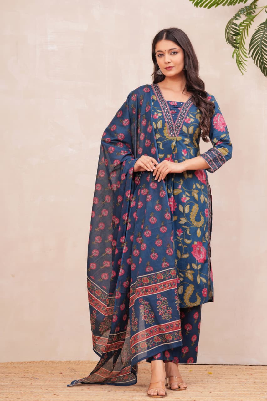 NAVY BLUE BORDER SUIT SET