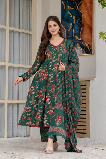 DARK GREEN FLORAL KALIDAR SUIT SET
