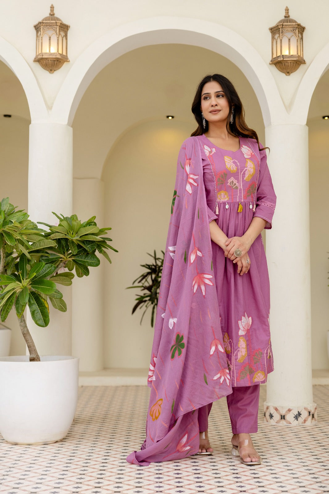 MAUVE PINK TASSEL EMBROIDERY SUIT SET