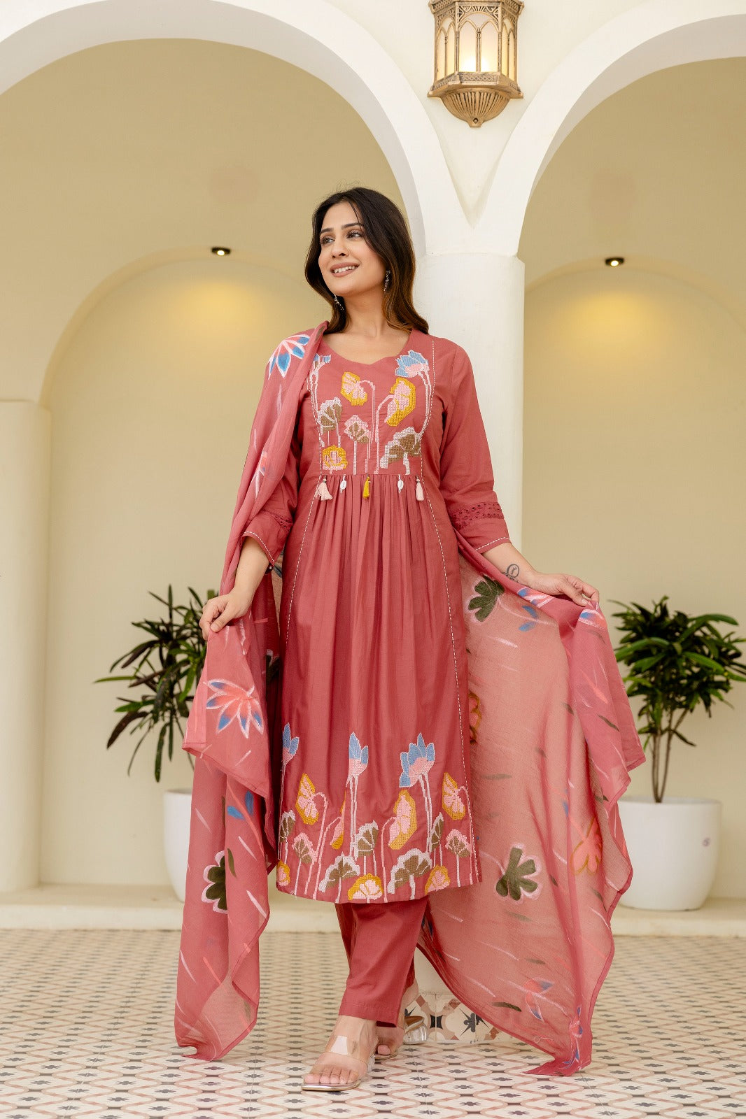 RUST PINK TASSEL EMBROIDERY SUIT SET