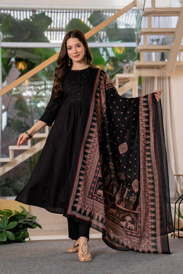 BLACK PINTUCK PLEATED SUIT SET