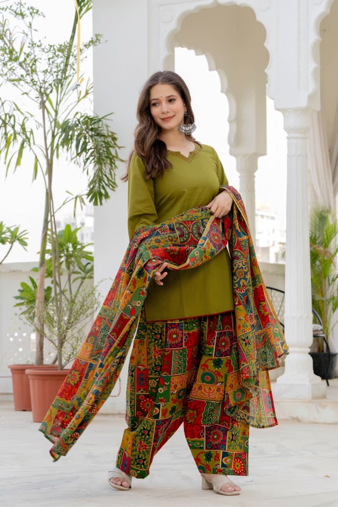 OLIVE MULTICOLOR FARSI SUIT