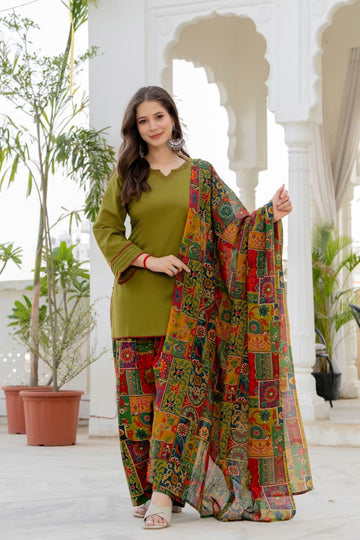 OLIVE MULTICOLOR FARSI SUIT