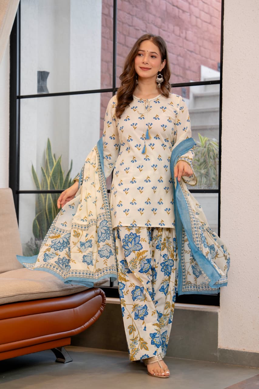 POWDER BLUE TASSEL FARSI SUIT SET (WITH SLEEVES)
